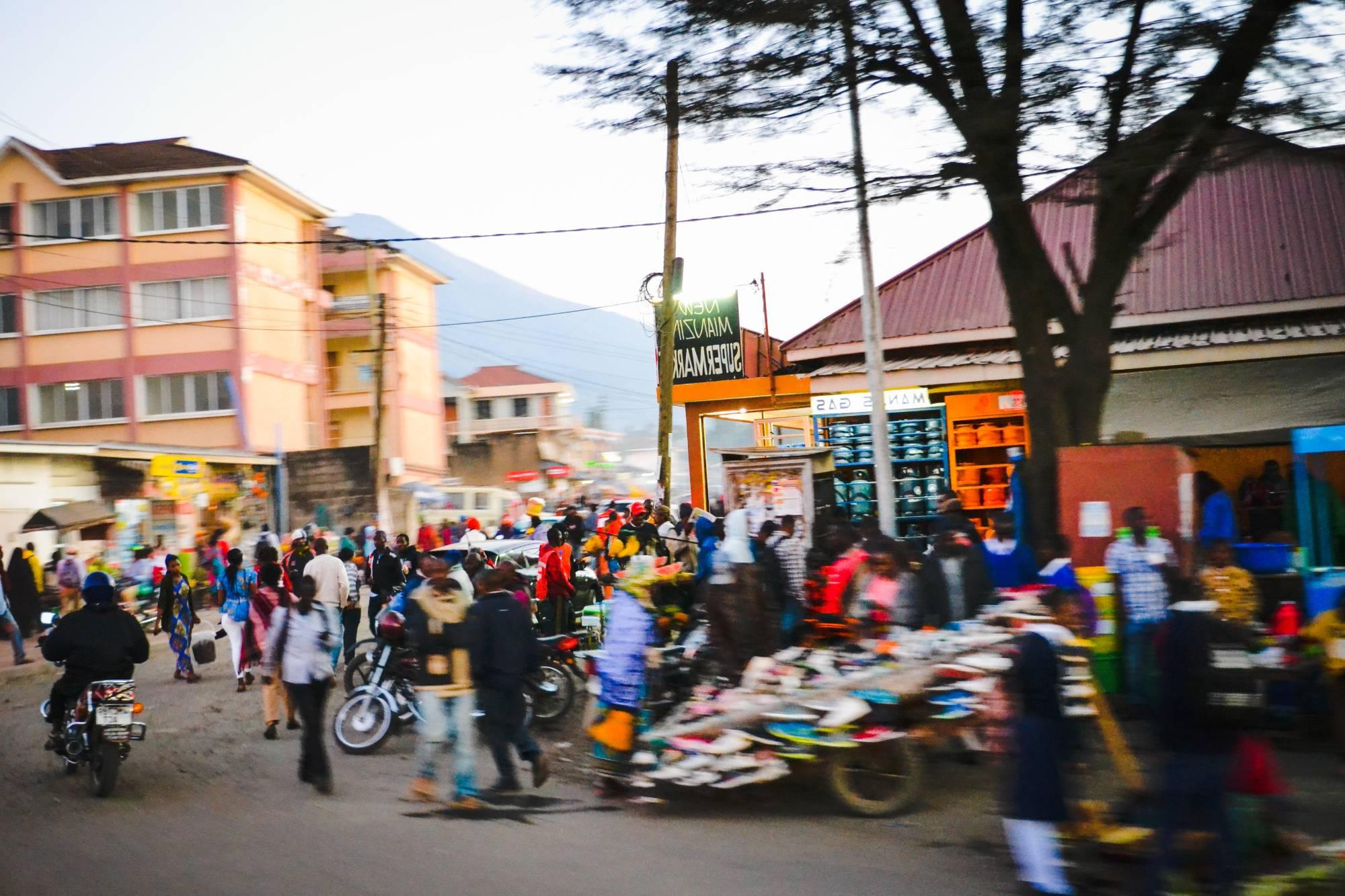 A busy city scene from Arusha, Tanzania.